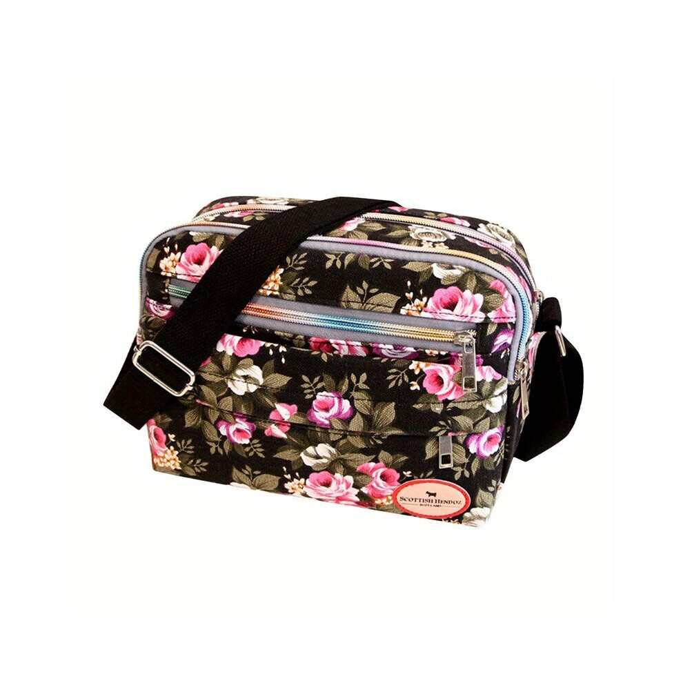 Floral Pattern Crossbody Bag Canvas Shoulder Bag Womens Messenger Bag With Zipper-image-OPC-PC78GQD-NEW