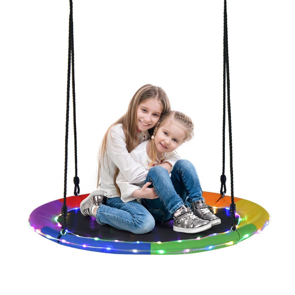 100cm Flying Saucer Tree Swing 8 Light Modes Hanging Round Swing 300kg