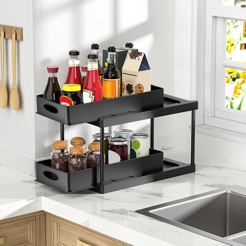 Living And Home (Black) 2-Tier Under Sink Pull Out Storage Organizer 2