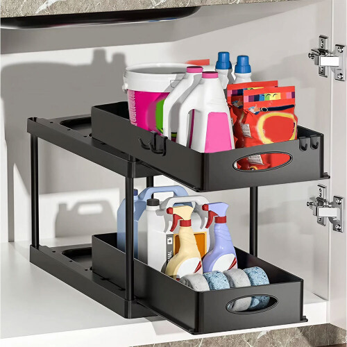 Living And Home (Black) 2-Tier Under Sink Pull Out Storage Organizer