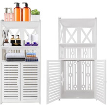 White Bathroom Cabinet with 2 Doors Storage Unit Modern Wooden Floor Cabinet 40*25*90cm