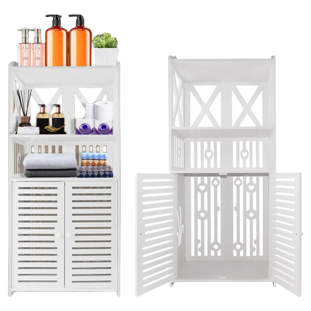 White Bathroom Cabinet with 2 Doors Storage Unit Modern Wooden Floor Cabinet 40*25*90cm