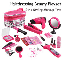 Hairdressing and Vanity Bag Beauty Set Girls Styling Pretend Makeup Accessories Playset Including Braiding Machine and Hairdryer