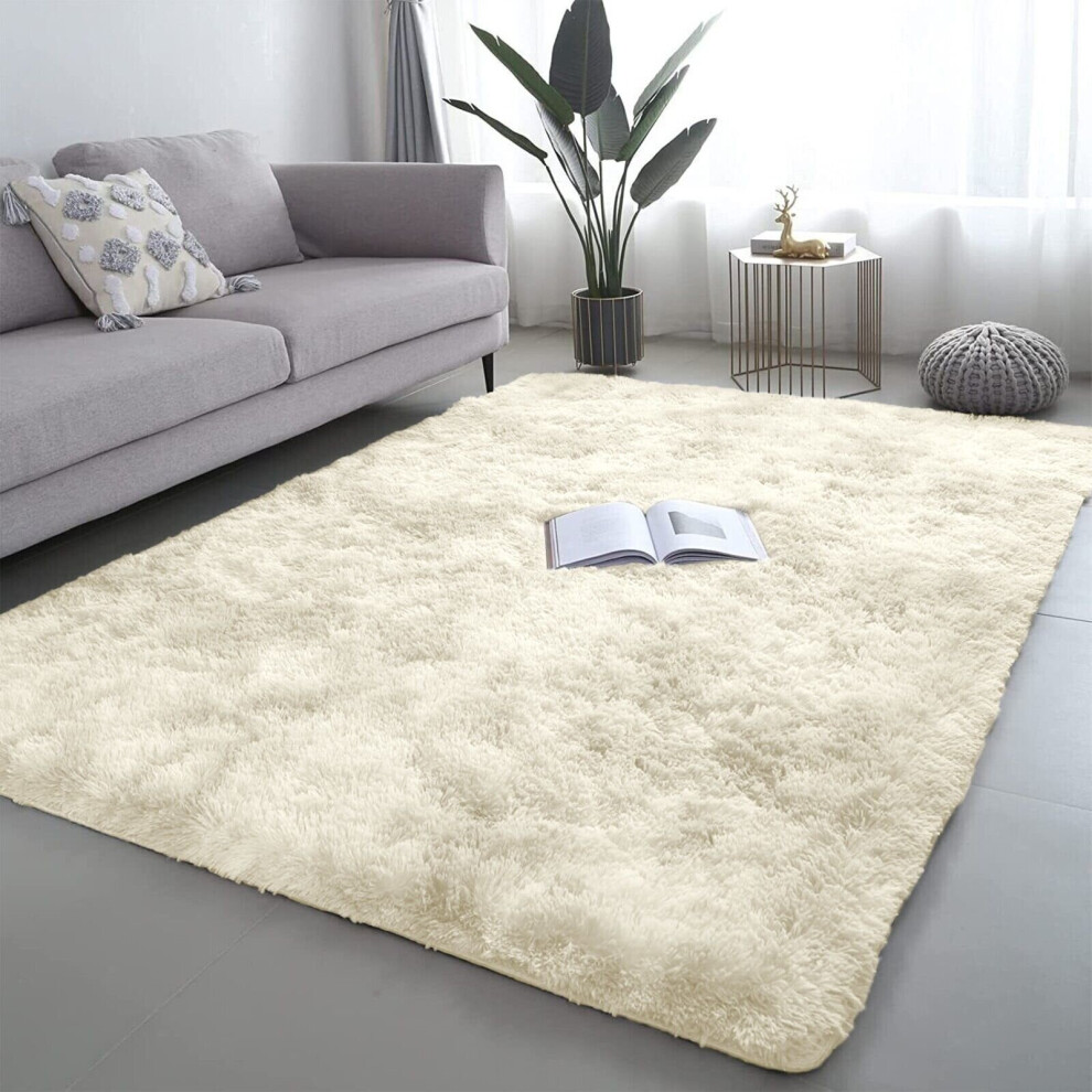 (160cm x 230cm (5ft 4" x 7ft 8"), Cream) Non Slip Rug Fluffy Shaggy Thick Area Rug Living Room Bed Room