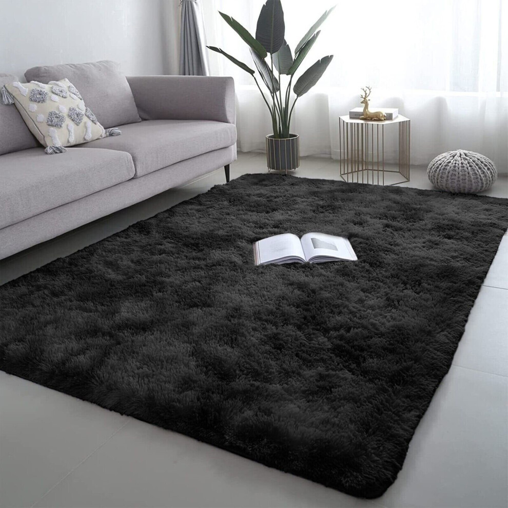 (80cm x 150cm (2ft 8" x 5ft), Black) Non Slip Rug Fluffy Shaggy Thick Area Rug Living Room Bed Room