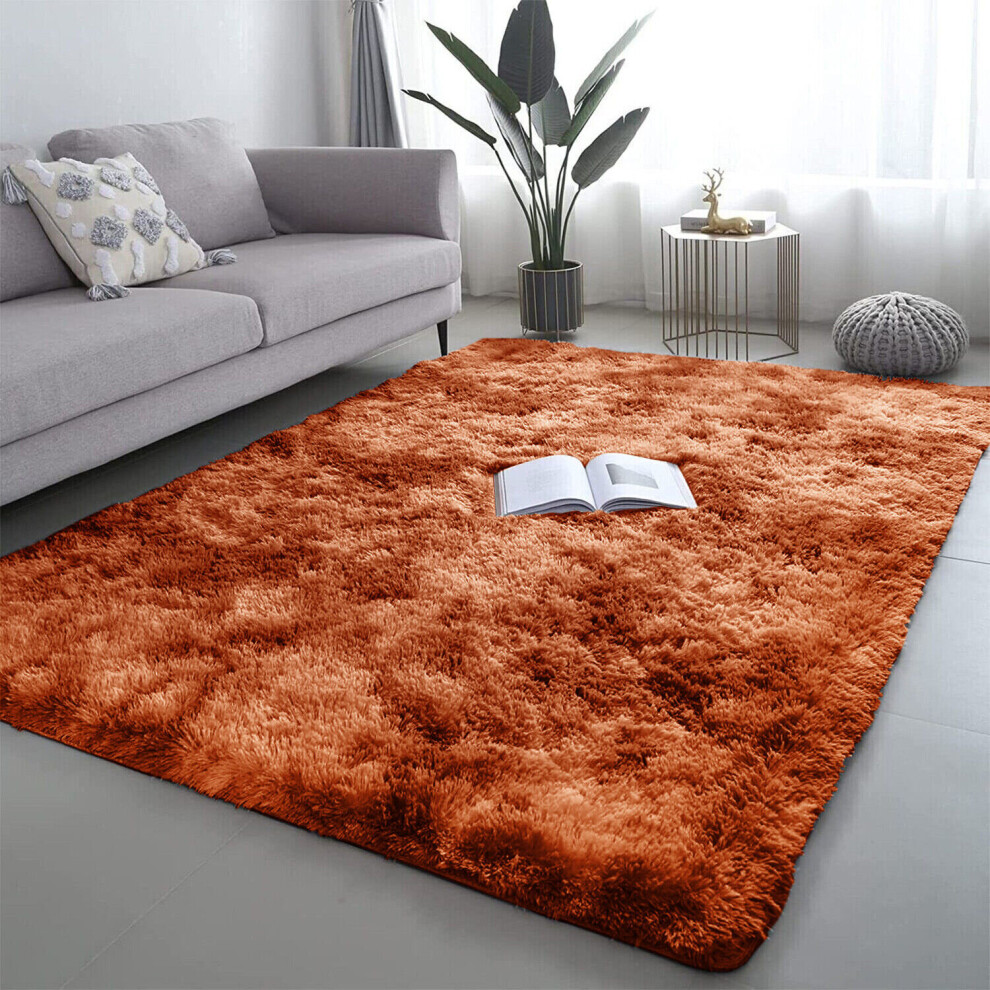 (80cm x 150cm (2ft 8" x 5ft), Rust/Orange) Non Slip Rug Fluffy Shaggy Thick Area Rug Living Room Bed Room