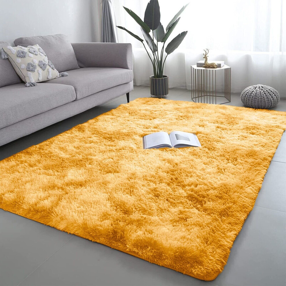 (160cm x 230cm (5ft 4" x 7ft 8"), Yellow/Ochre) Non Slip Rug Fluffy Shaggy Thick Area Rug Living Room Bed Room