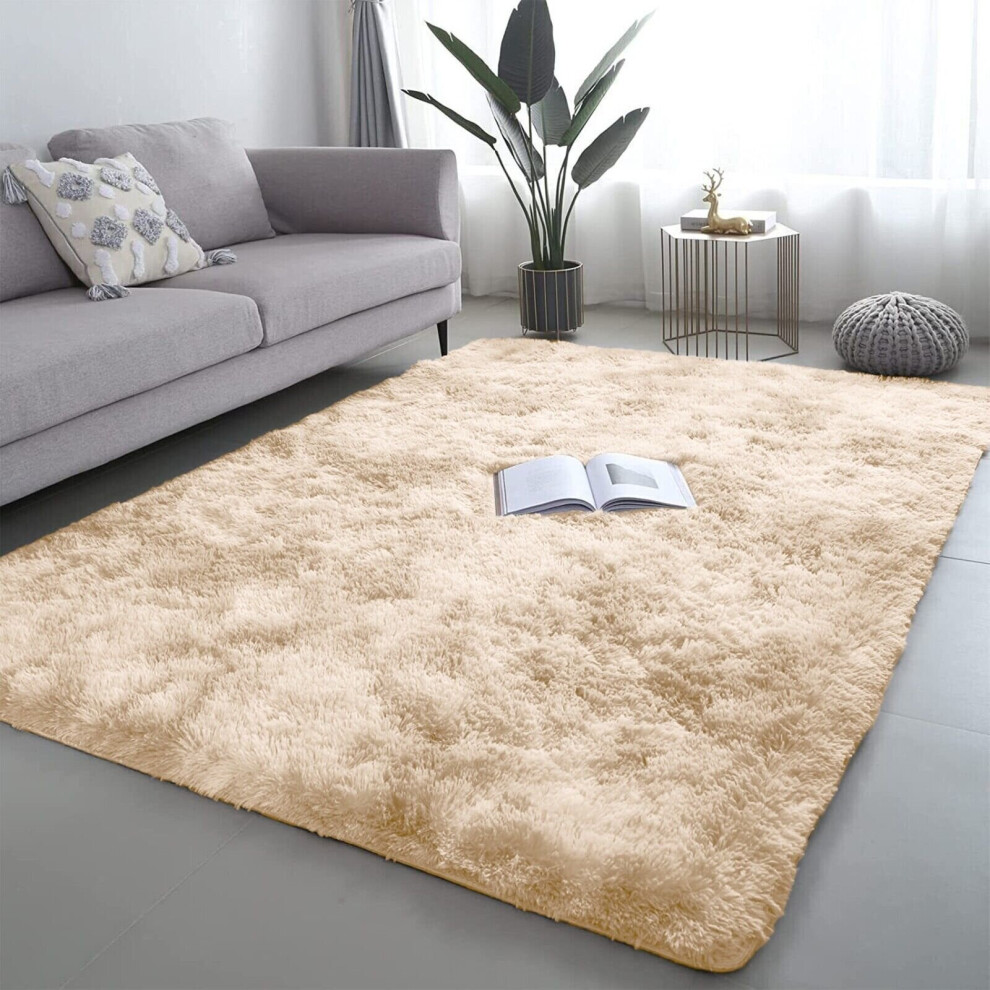 Shaggy Rugs Ltd ( 120Cm X 170Cm (4Ft X 5Ft 8"), Beige) Non Slip Rug Fluffy Shaggy Thick Area Rug Living Room Bed Room Black
