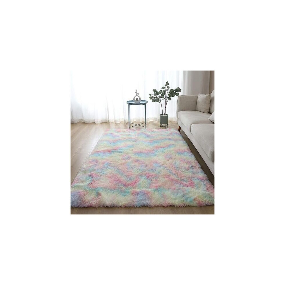 ( 120cm x 170cm (4ft x 5ft 8"), Rainbow) Non Slip Rug Fluffy Shaggy Thick Area Rug Living Room Bed Room