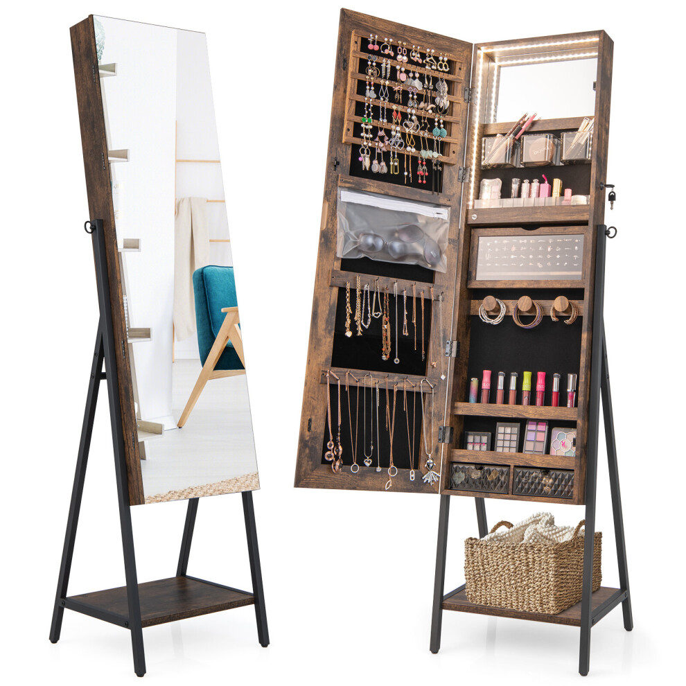 Jewelry Armoire Lockable with Full-Length Mirror & 3- Color LED Lights