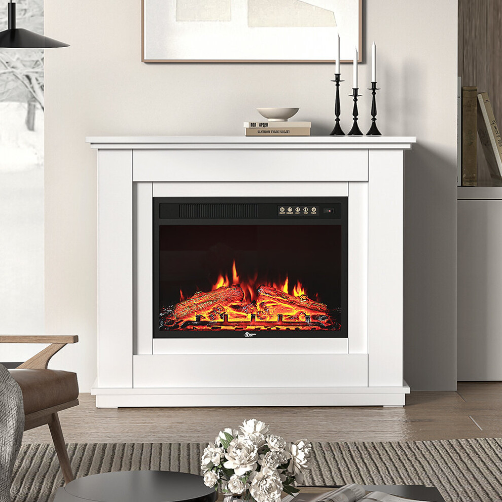 Electric Inset Fireplace Heater Fire Place White Wooden Mantel-30inch