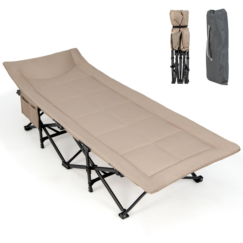 Camping Tent Cot Adults Folding Sleeping Cot Bed w/ Cushion & Headrest