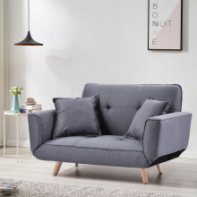 Sleeper Small Sofa Bed Compact Loveseat Couch Wood Legs Light Grey