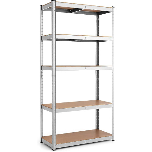 (180x90x40cm, Silver) 5 Tires Garage Shelving Unit Height Adjustable Storage Rack Metal Shelves for Shed Workshop