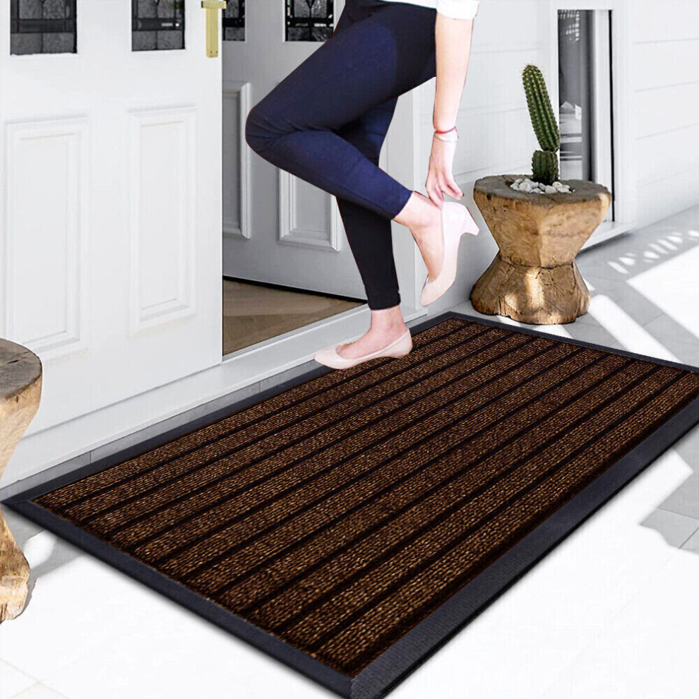 (Brown, 80x150) Non Slip Mats PVC Rubber Door Mat Kitchen Hallway Runner & Bath Mats