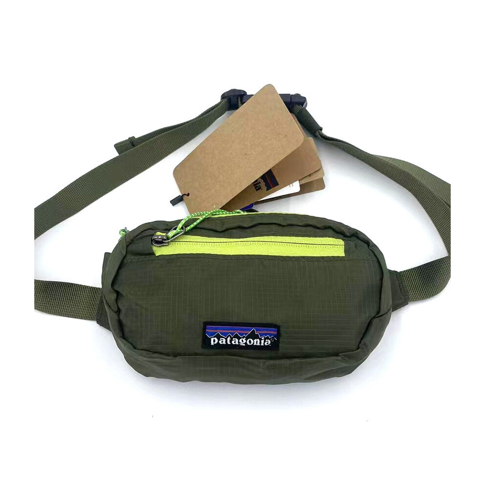 (Olive+Neon Zip) Patagonia Mini Bag Messenger Hip Pack Men Women Outdoor Waist Shoulder Crossbody