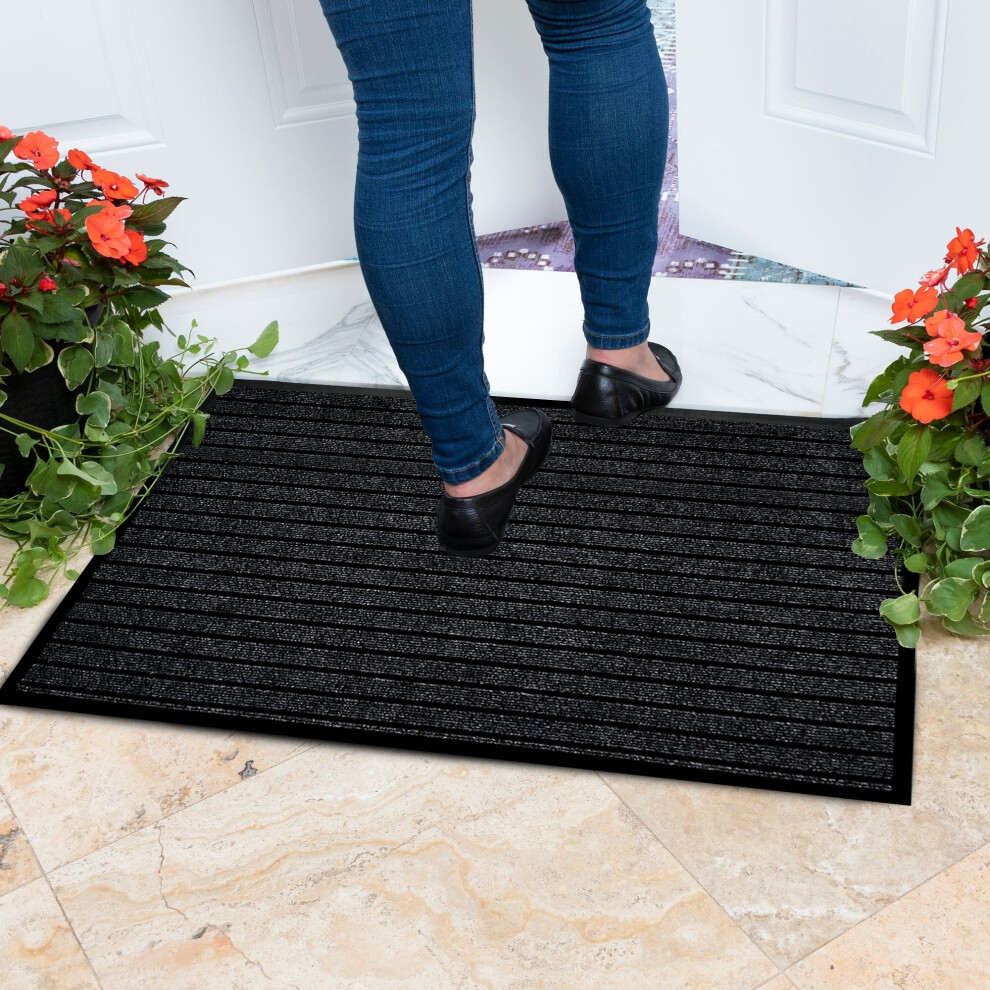 (Black, 50x80) Non Slip Mats PVC Rubber Door Mat Kitchen Hallway Runner & Bath Mats