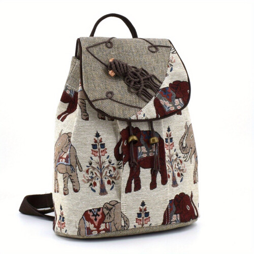 Vintage Backpacks Elephant Pattern Bucket Bags Anti Theft Backpacks With Accessories