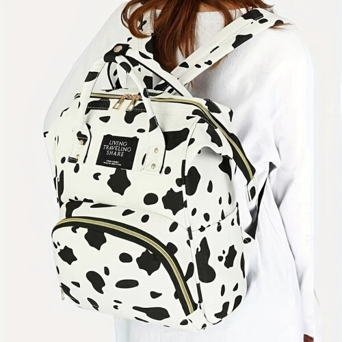 Cow Pattern Baby Backpack Functional Diaper Bag Top Handle Mommy Bag For Going Out 2