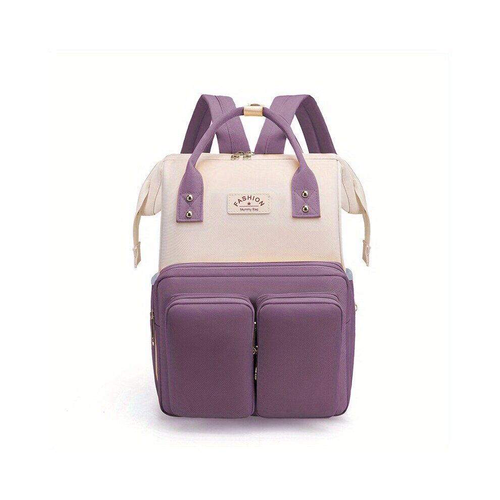 Contrast Diaper Bag Top Handle Mommy Backpack Casual Travel Daypack For Baby Purple