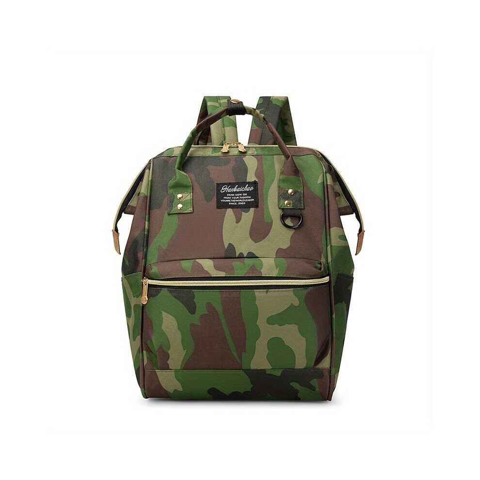 Camouflage Tote Backpack Colorblock Travel Rucksack Large Capacity Mommy Diaper Bag For Going Out