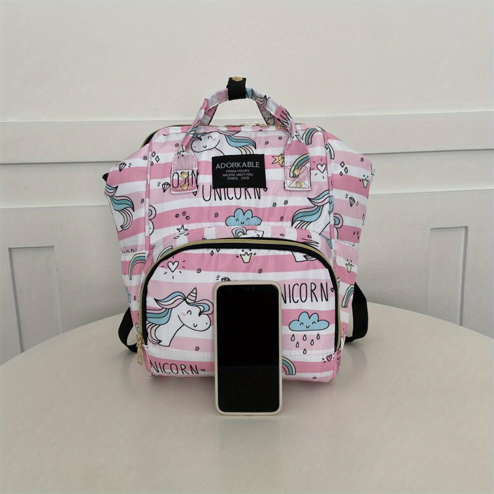 Cartoon Print Diaper Bag For Baby Lightweight Travel Backpack For Mom And Dad Multifunctional Mommy Bag With Thermal Pockets Multicoloured