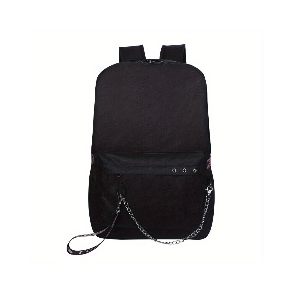 Large Capacity Chain Travel Backpack Canvas Laptop Daypack With Usb Charging Port Business Travel Commuter Bag Black 885664785629