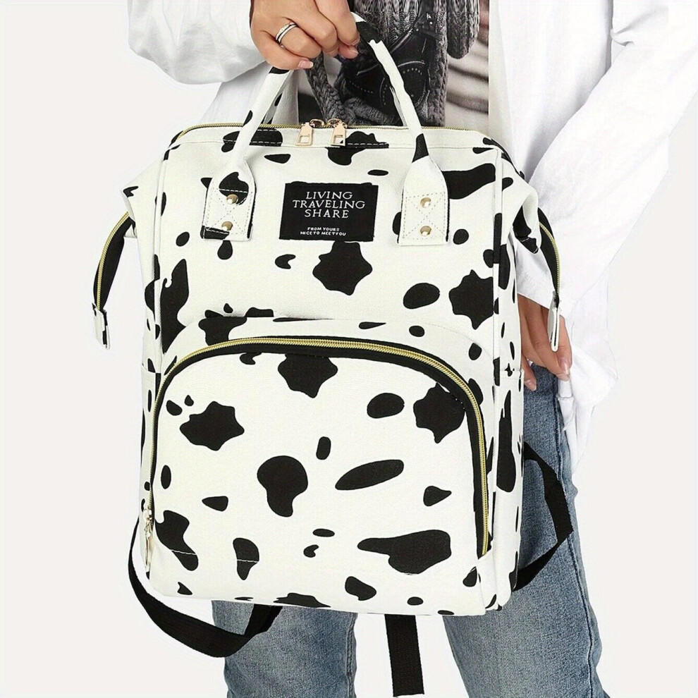 Stylish Cow Pattern Backpack Zipper Rucksack Versatile Womens Travel Diaper Bag