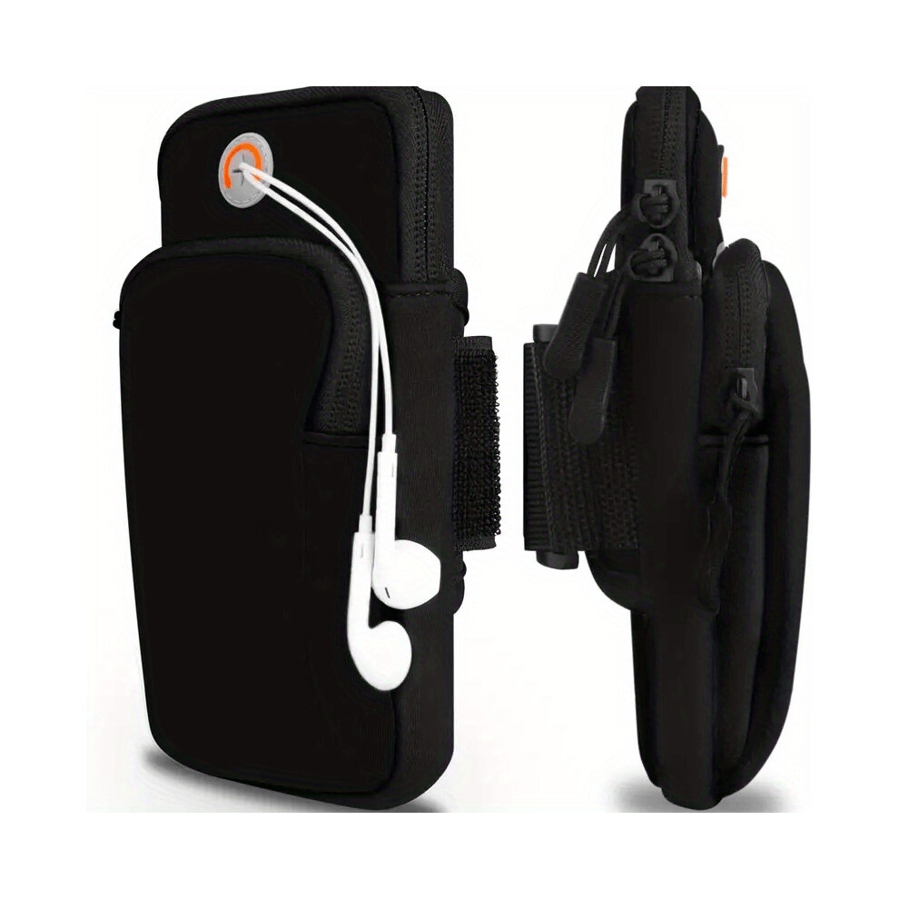 1 Pc Multifunctional Arm Bag Waterproof Phone Pouch Wirh Zipper & 2 Pockets For Running Fitness Exercise Black 885664763276