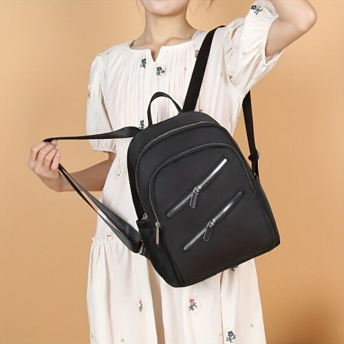Womens Casual Minimalist Backpack Zipper All Match Rucksack Versatile Lightweight Daypack 1