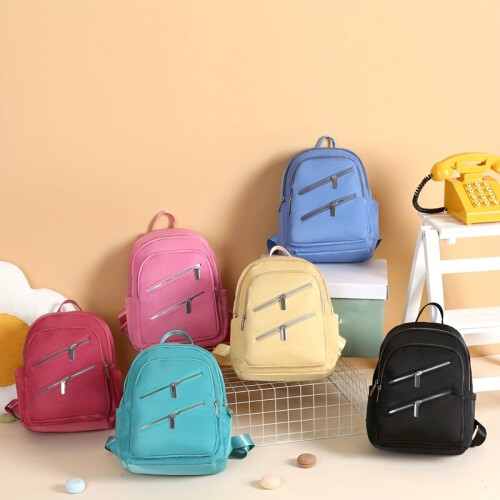 Womens Casual Minimalist Backpack Zipper All Match Rucksack Versatile Lightweight Daypack 2