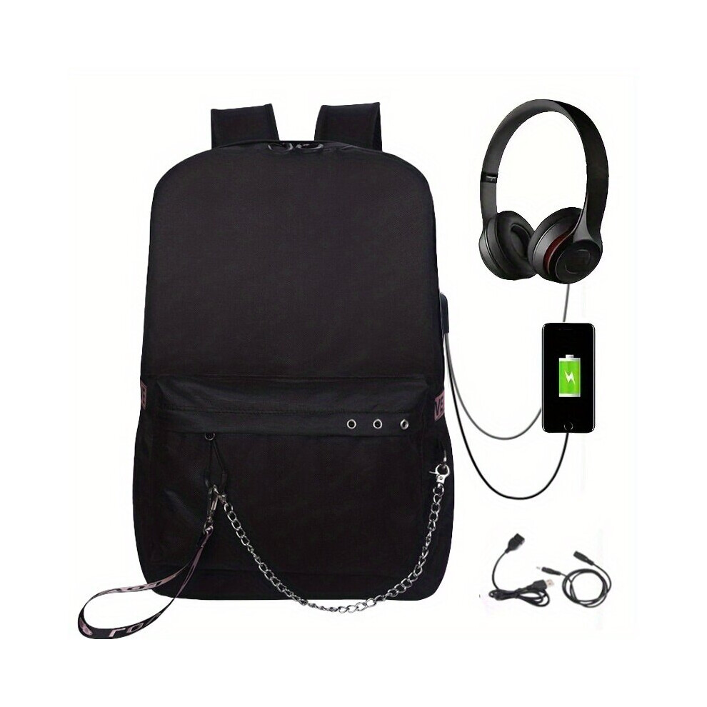 Large Capacity Travel Backpack Canvas Laptop Daypack With Charging Port Travel Commuter Bag Black 885664765454