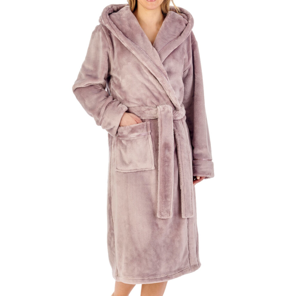 (Mink, Large - UK 16/18) Slenderella Ladies Thick Flannel Fleece Hooded Wrap Dressing Gown