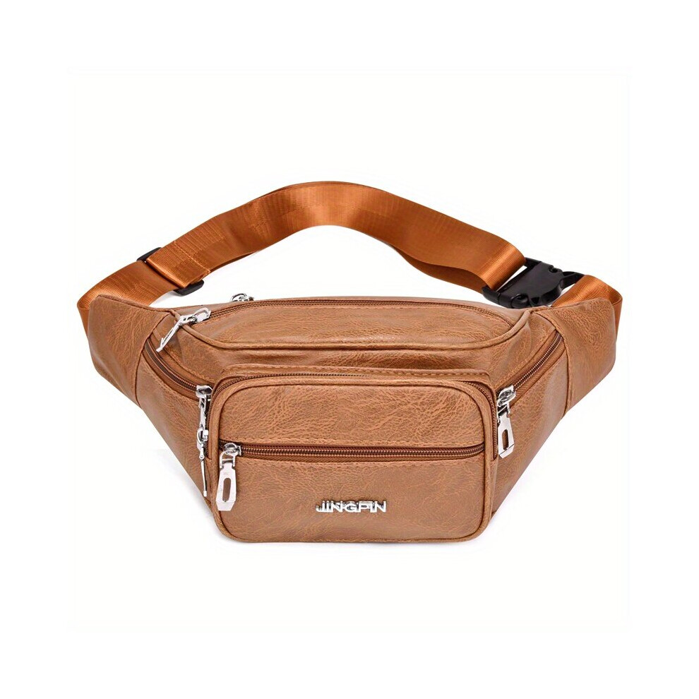 Mens Brown Retro Large Capacity Single Shoulder Messenger Bag Mens PU Leather Casual Waist Bag-image-OPC-PC7CBHC-NEW