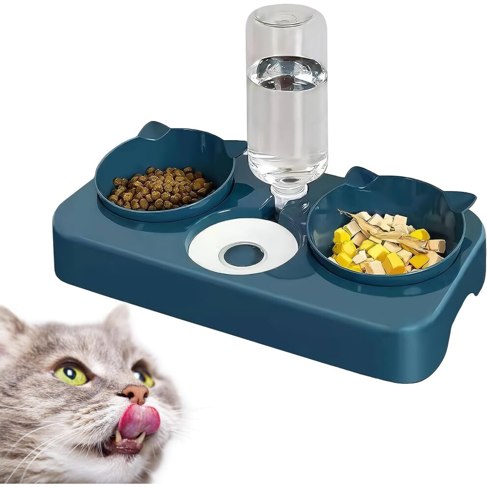 3 in 1 Cat Bowl, Cat Food Dispenser, Cat Bowl Dog Bowl, Cat Feeders and Drinkers, Double Dog Bowl Cat Food Dispenser (Blue)