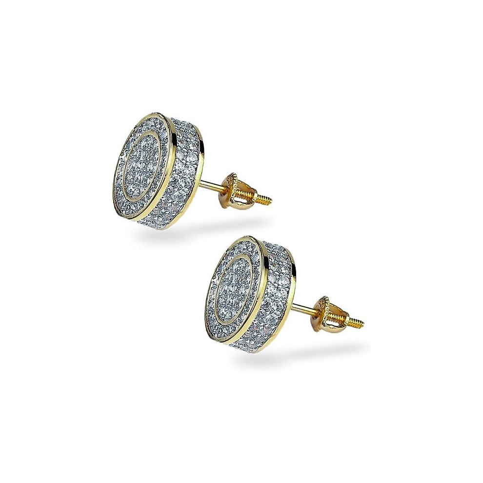 Aretes Para Hombre 14K Gold Plated 925 Sterling Silver Iced out CZ Hypoallergenic Round Screw Back Stud Earrings for Men