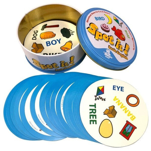 (E) 8+ Dobble spot it cards game with animals, alphabets and numbers