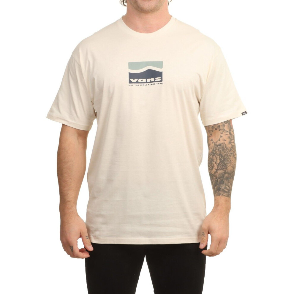 (VANS CENTER SIDES TRIPE SS T Shirt Beige M) VANS CENTER SIDE STRIPE SS Mens Beige T Shirt