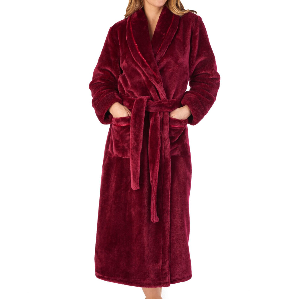 (Raspberry, Extra Large - UK 20/22) Slenderella Ladies Flannel Fleece Shawl Collar Dressing Gown