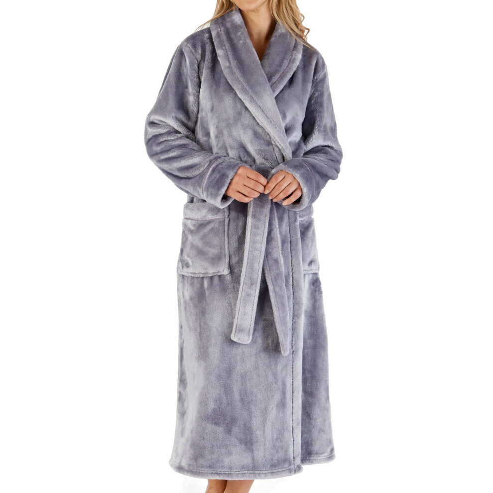 (Silver, Small - UK 10/12) Slenderella Ladies Flannel Fleece Shawl Collar Dressing Gown