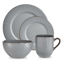 Tower Kitchen Retro Empire Grey 16 Piece Dinnerware Plates Mugs Bowls Set