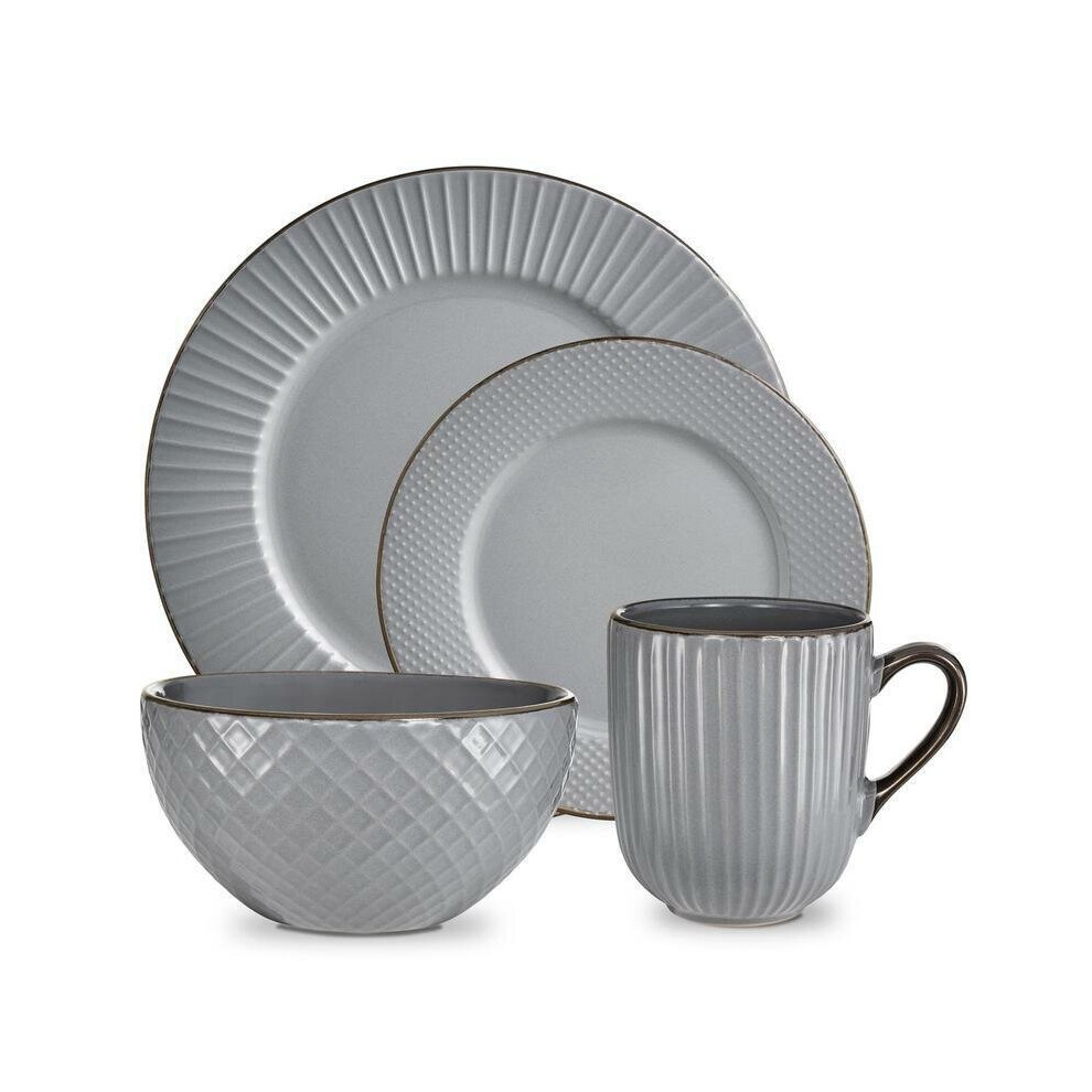 Tower Kitchen Retro Empire Grey 16 Piece Dinnerware Plates Mugs Bowls Set