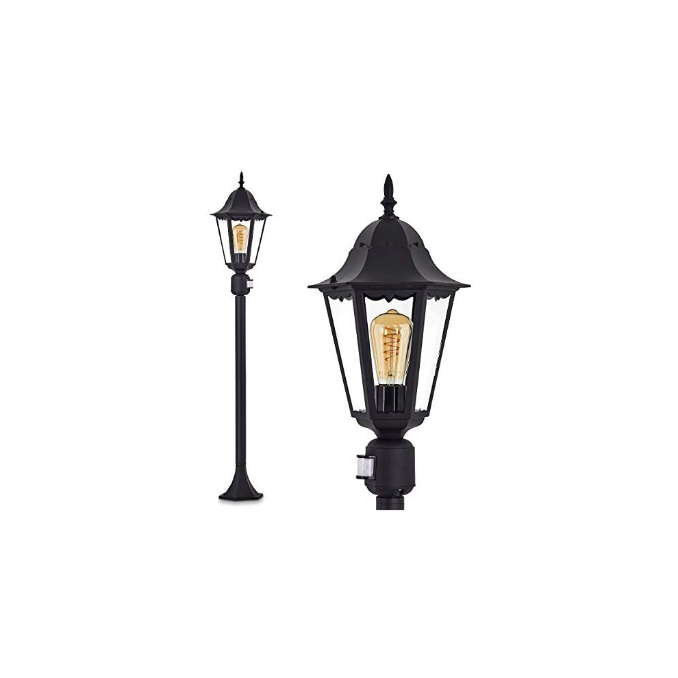 Outdoor floor lamp Hong Kong with motion detector, floor lamp in antique look, cast aluminium in black matt with clear glass panes, path light 122 cm,