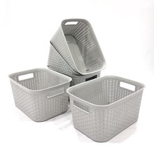 Abbaware Pack of 5 Plastic Storage Baskets with Handle ? Kitchen Organiser Storage Box, Cupboard Storage Boxes, Home & Kitchen Storage Basket (Grey)