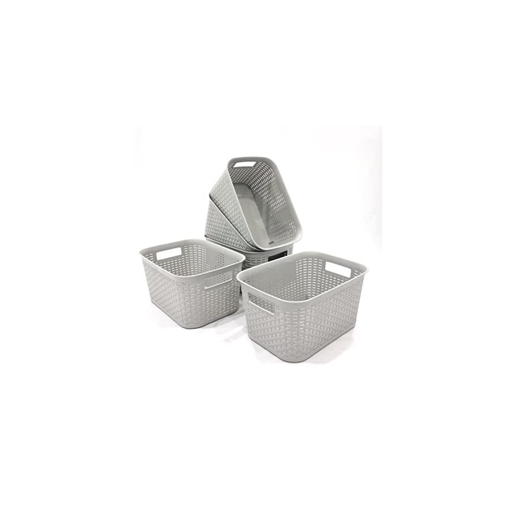 ABBAware Storage Baskets with Handles, Grey, Pack of 5 | Durable plastic, woven effect, easy-carry handles, 7L capacity (W285 x D210 x H145mm) - Image 2