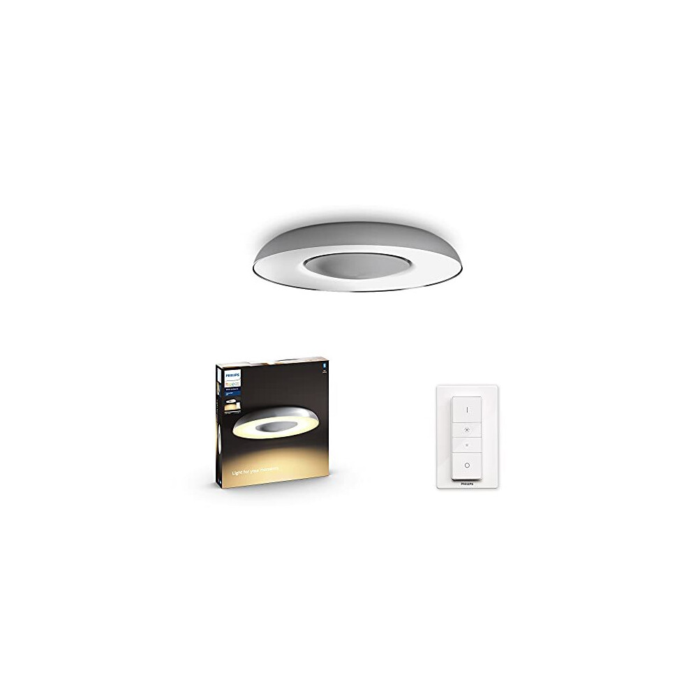 Philips Hue Still White Ambiance Smart Ceiling Light LED with Bluetooth, Aluminium and Dimmer Switch. Works with Alexa, Google Assistant and Apple