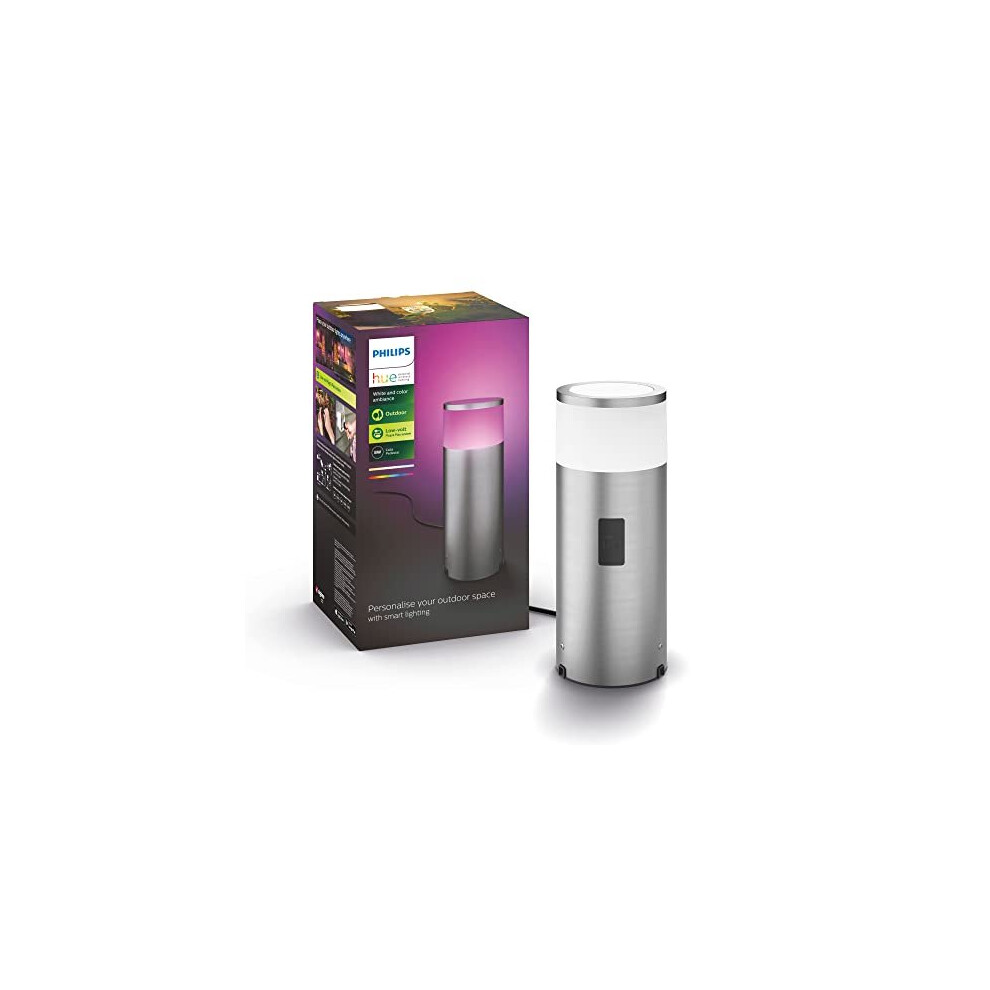 Philips Hue Calla White and Colour Ambiance Outdoor Smart Light Pedestal. (INOX Grey) for Outdoor Smart Home Lighting, Patio, Terrace and Garden