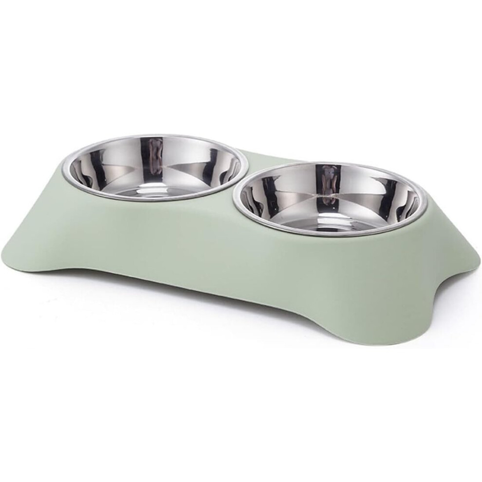Double Dog Bowl,Non Slip Stainless Steel Double Bowl with Non-spill For Small Dogs and Cats (Green)