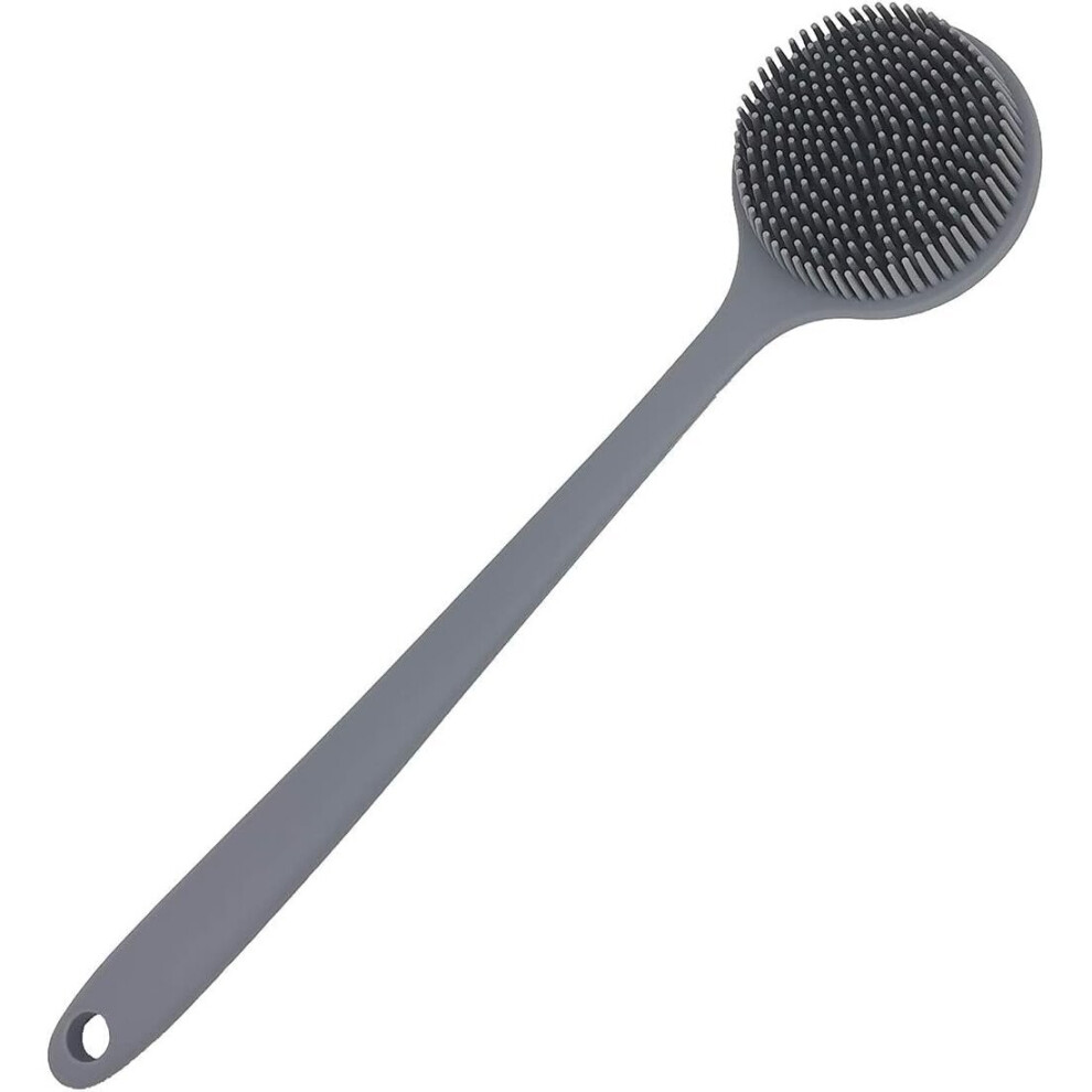 Gopatriot Memory Gray Silicone Back Scrubber For Shower Bath Body Brush With Long Handle(Gray)