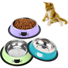 Cat Bowls, Stainless Steel Colorful Cat Food Bowl,Set of 3 Metal Cat Bowl With Silent Pet Feeding(Blue/Purple/Green)